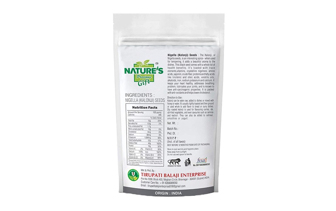 Nature's Gift Nigella Seeds (Kalonji/Black Cumin)   Pack  100 grams